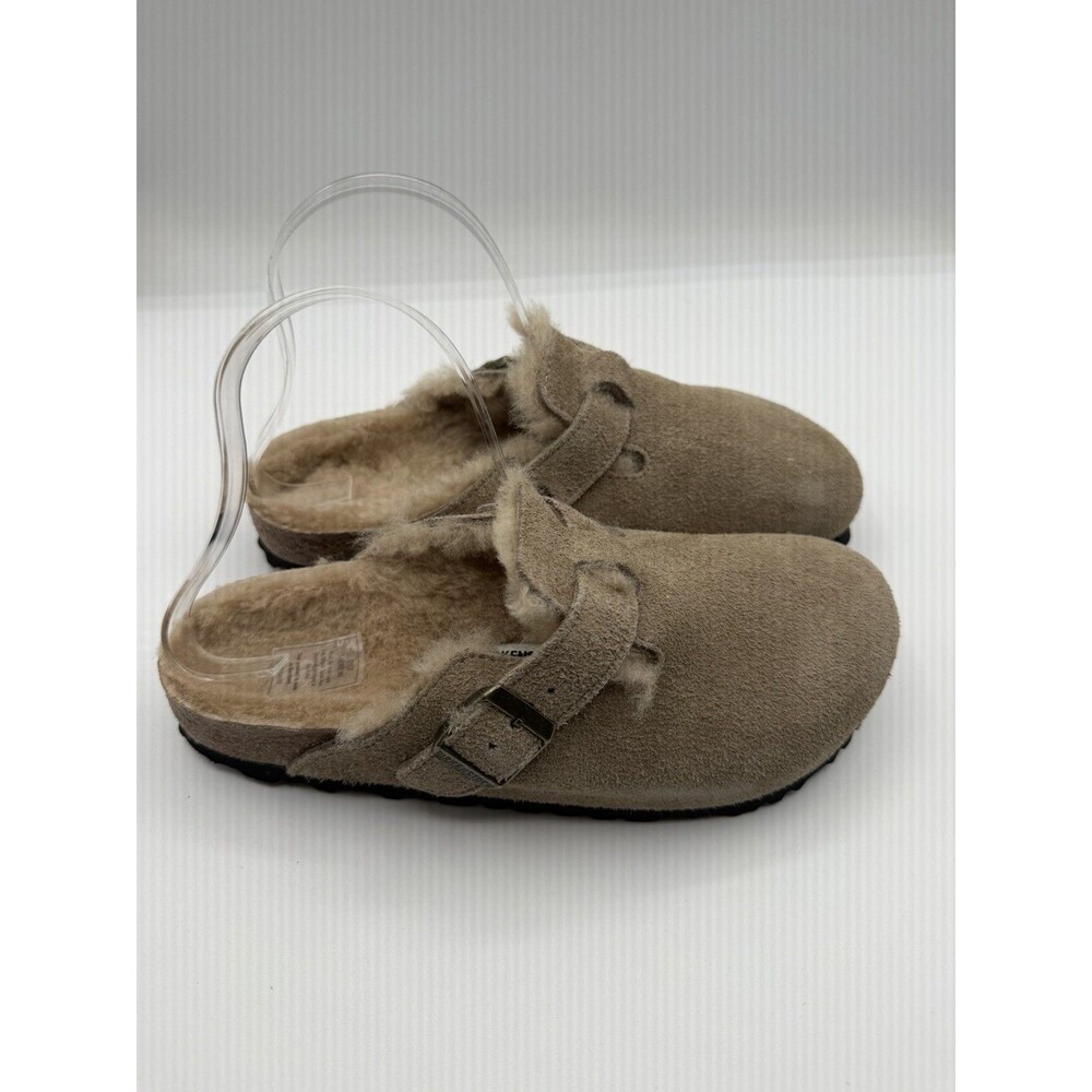 Birkenstock Boston Clogs Big Buckle Shearling Shoes Taupe Comfy 38 EU 7 US New